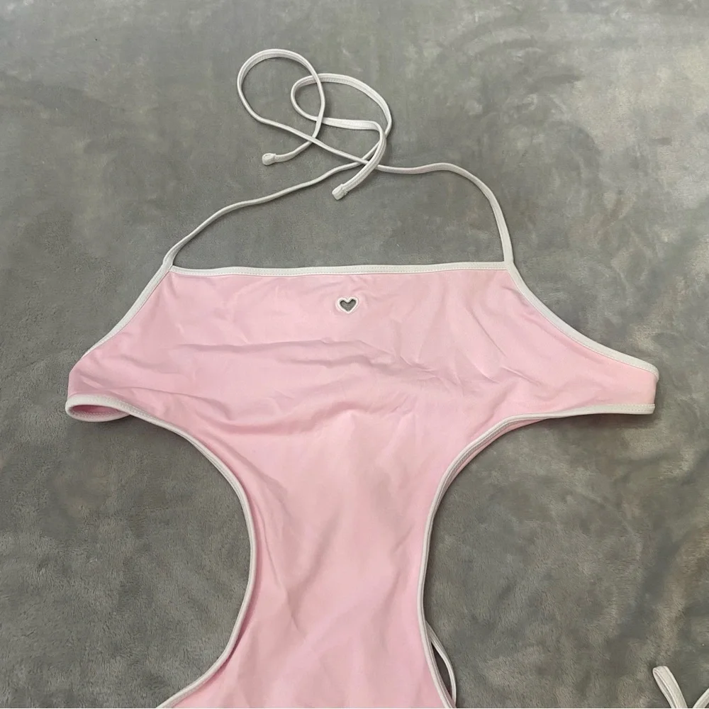 New! Frankie’s bikinis Amalia one piece monokini pink heart 24686